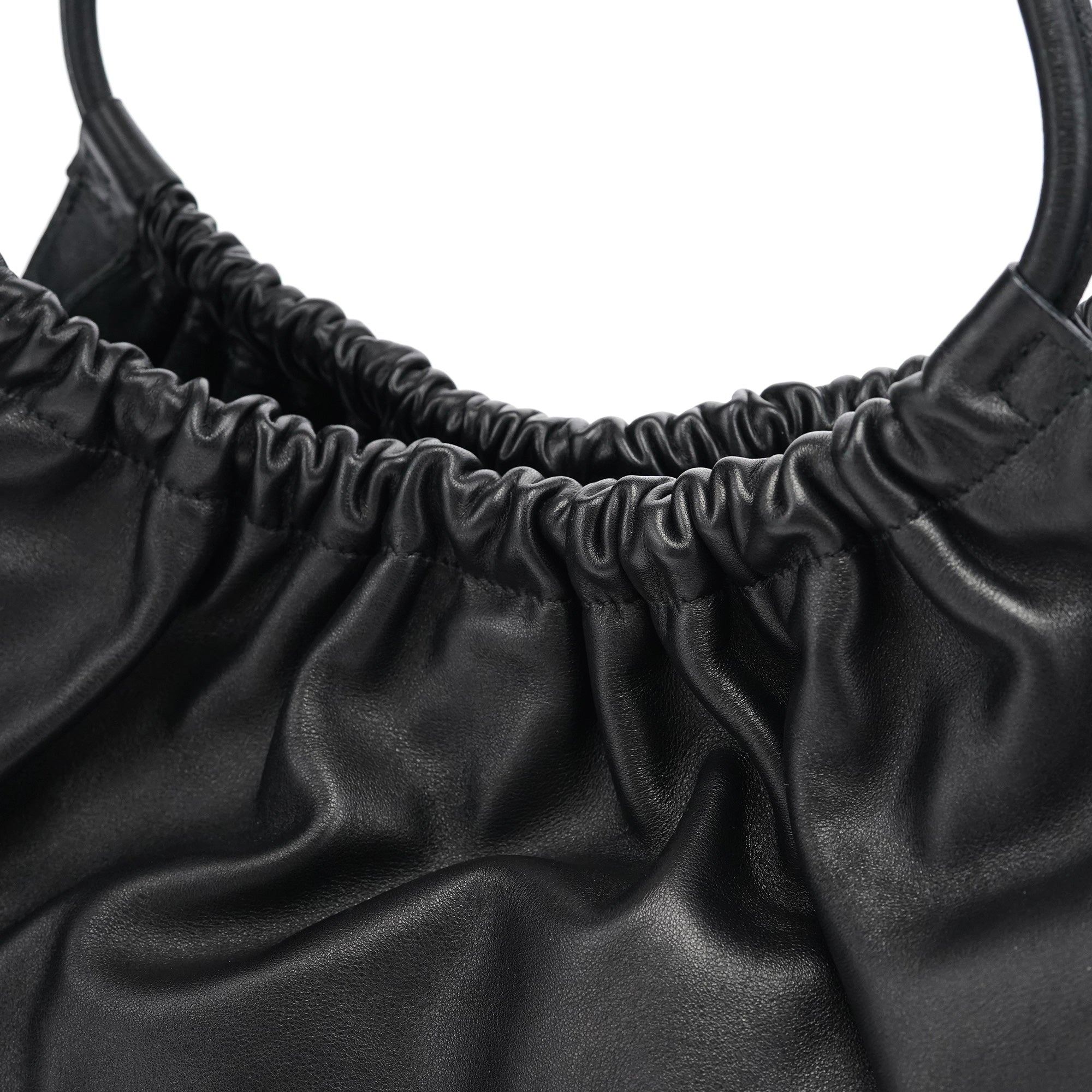76553 Black Calfskin Ruched Shoulder Bag