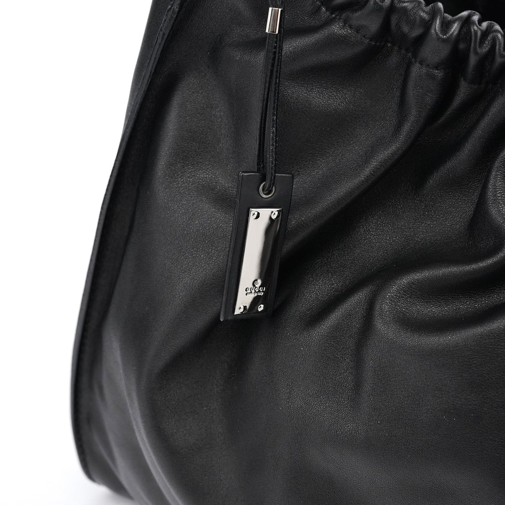 76553 Black Calfskin Ruched Shoulder Bag