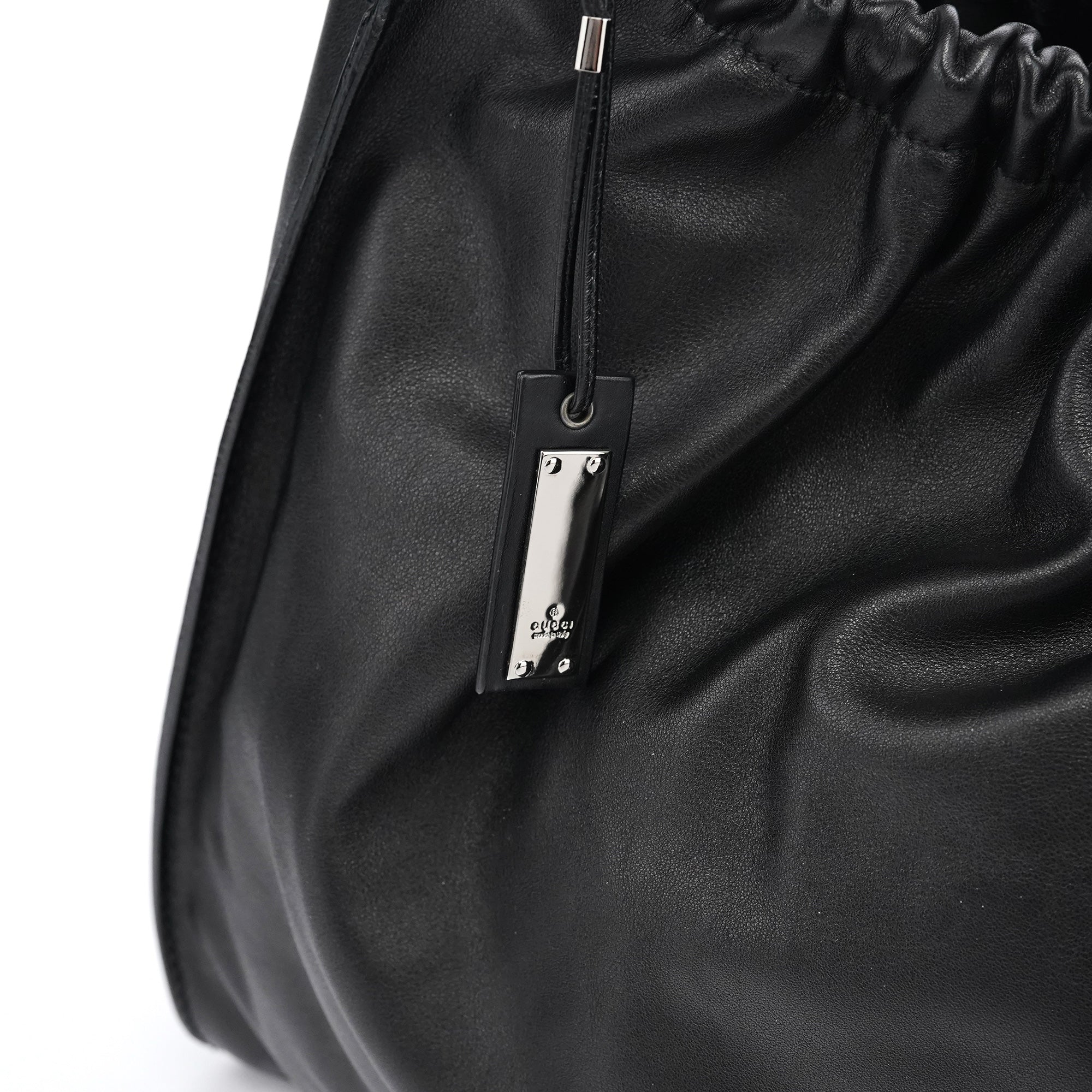 76553 Black Calfskin Ruched Shoulder Bag