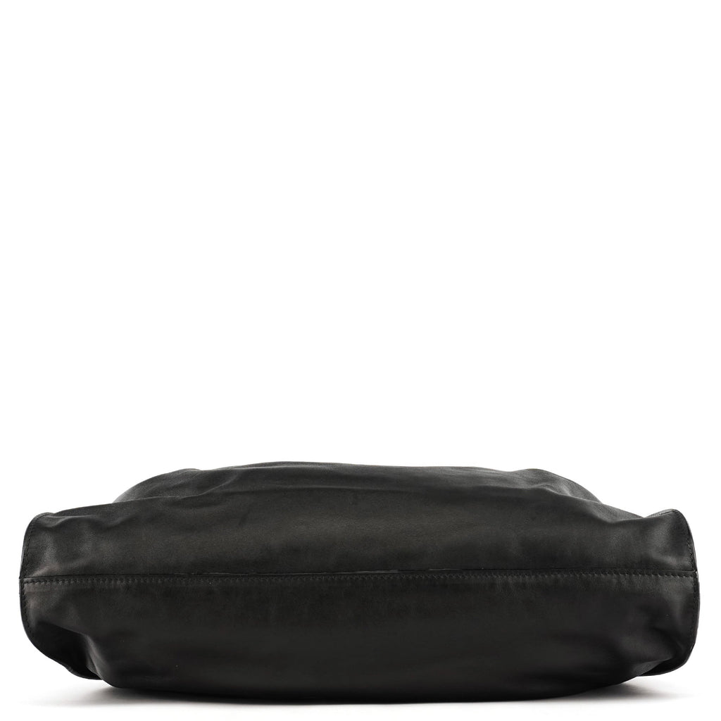 76553 Black Calfskin Ruched Shoulder Bag
