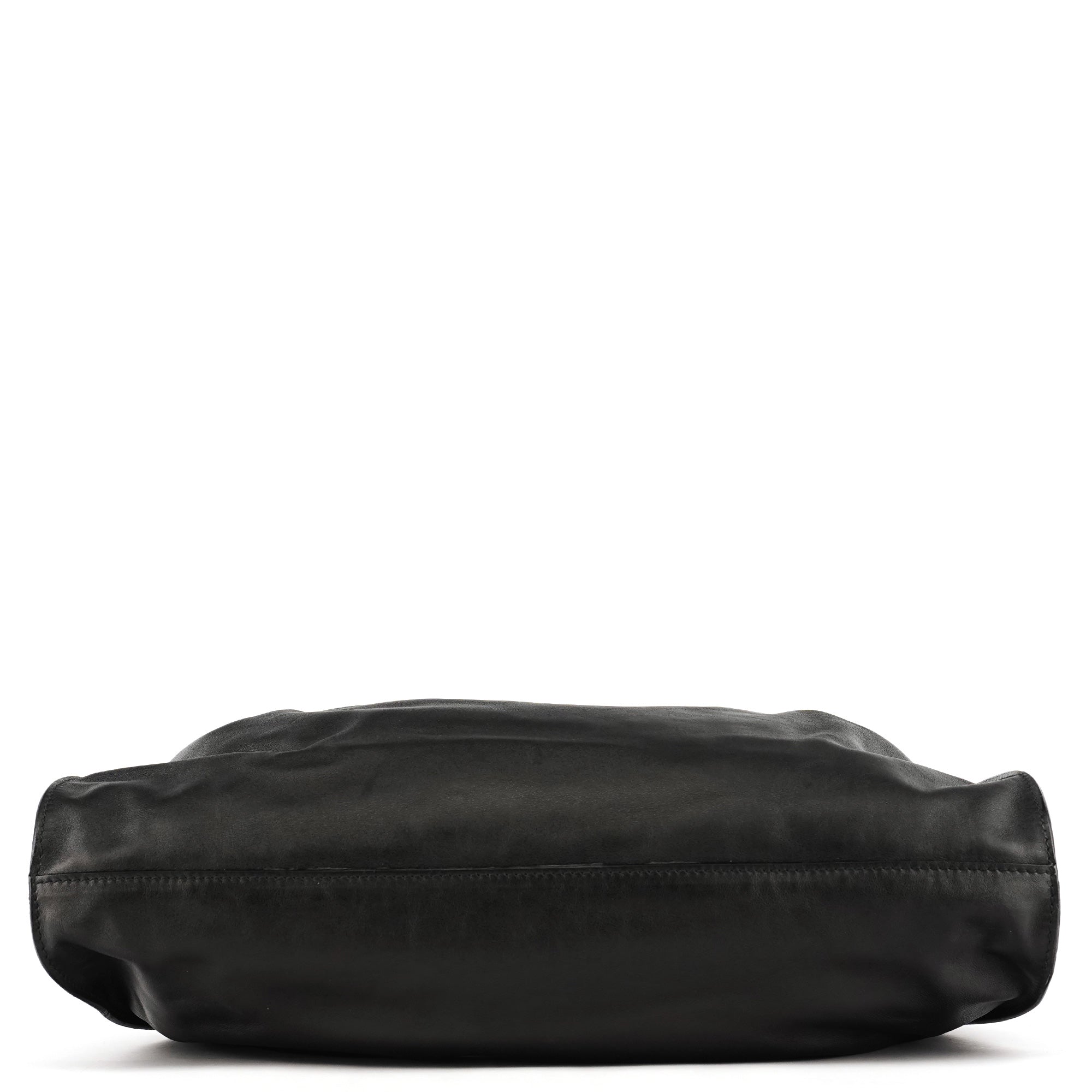 76553 Black Calfskin Ruched Shoulder Bag