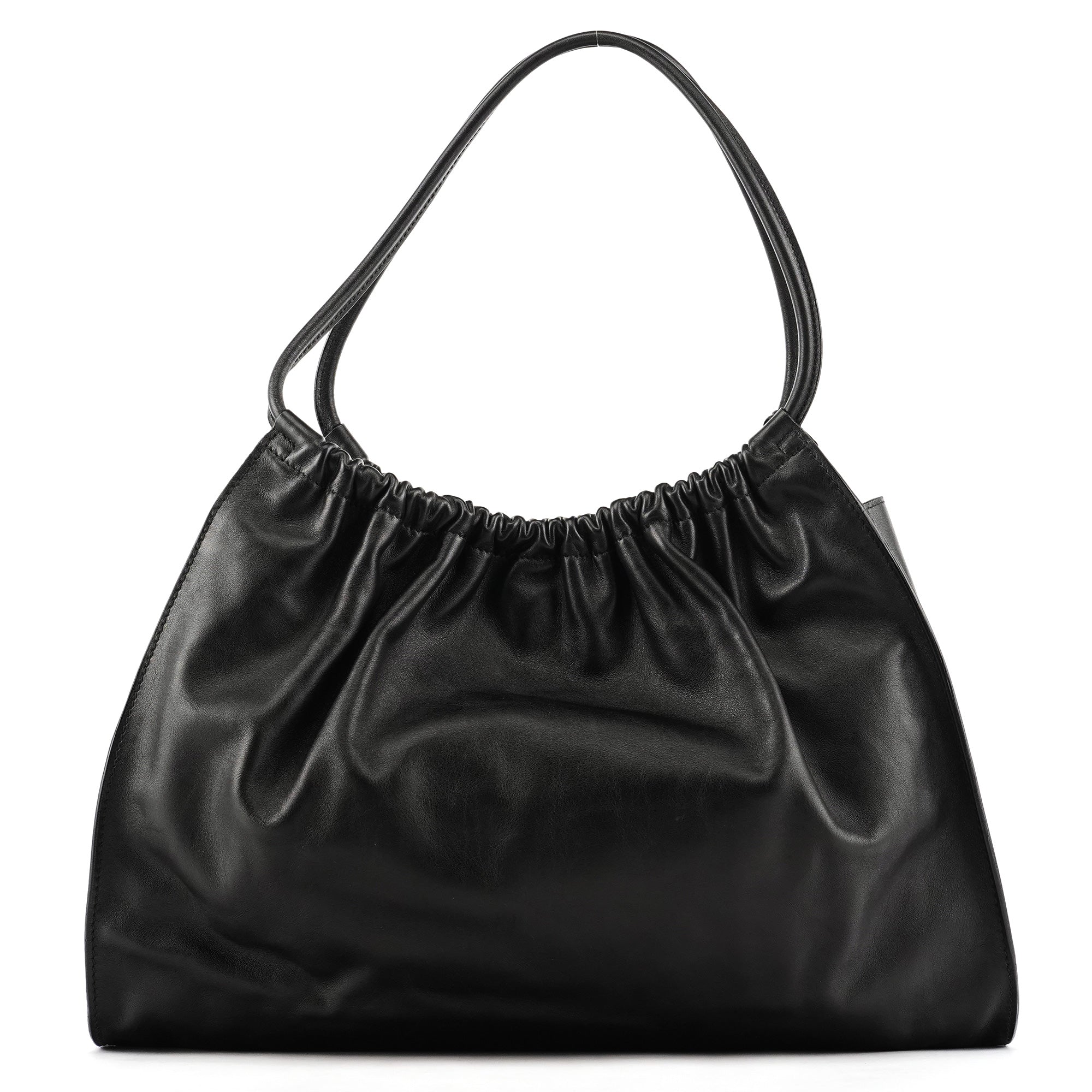 76553 Black Calfskin Ruched Shoulder Bag