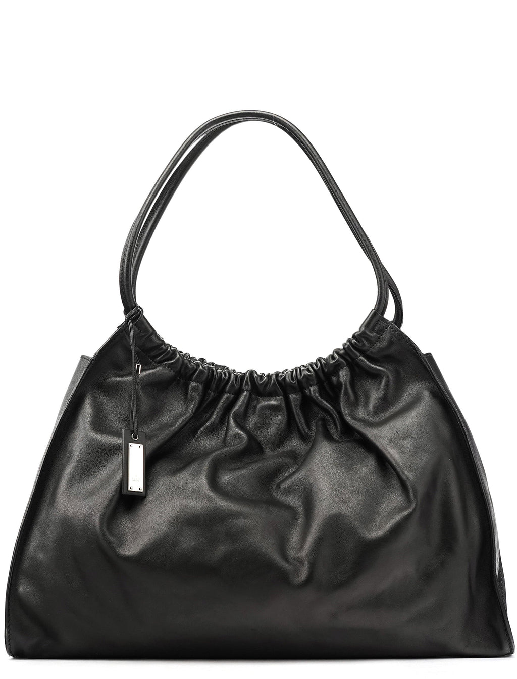 76553 Black Calfskin Ruched Shoulder Bag