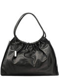 76553 Black Calfskin Ruched Shoulder Bag