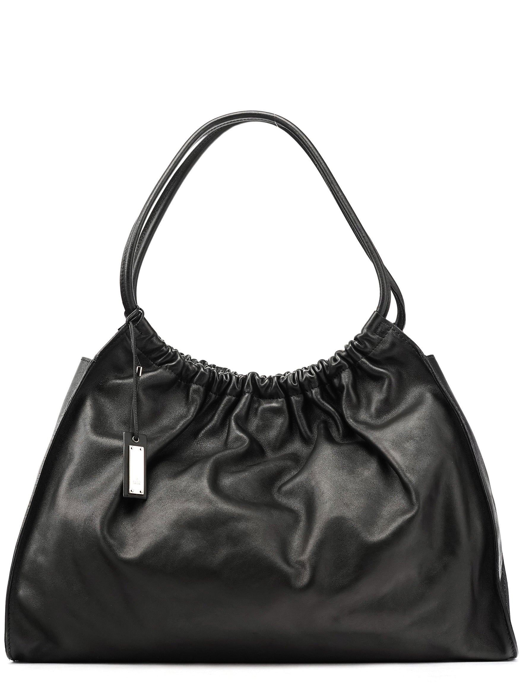 76553 Black Calfskin Ruched Shoulder Bag