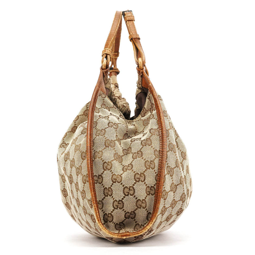 76554 Beige GG Canvas Ruched Handbag