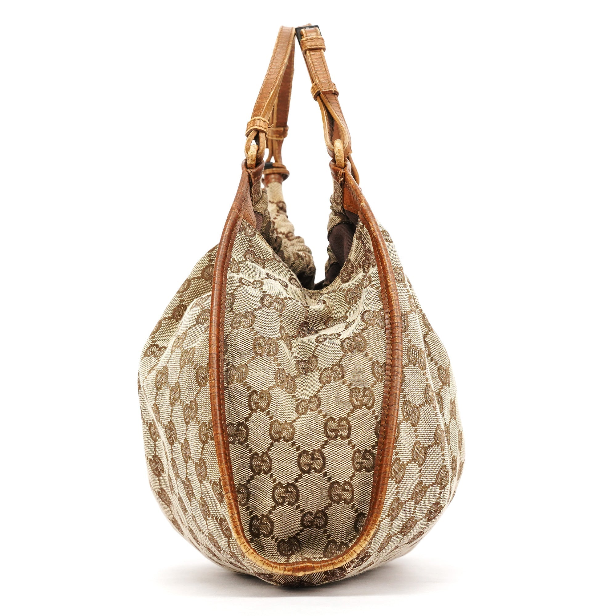 76554 Beige GG Canvas Ruched Handbag