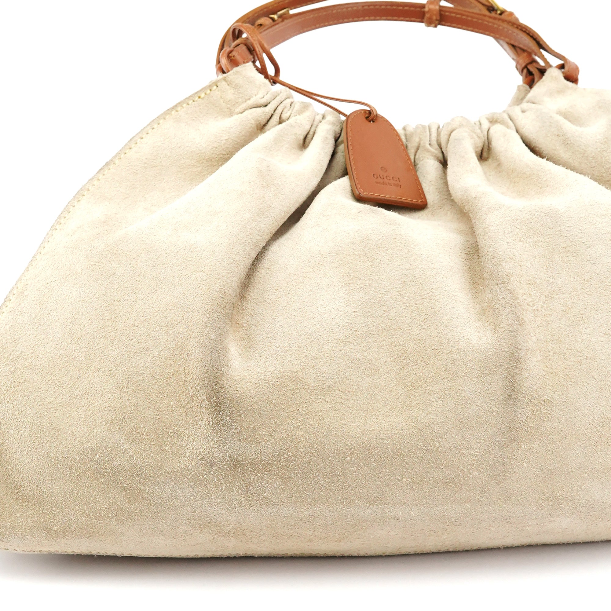 76554 Beige Suede Ruched Handbag