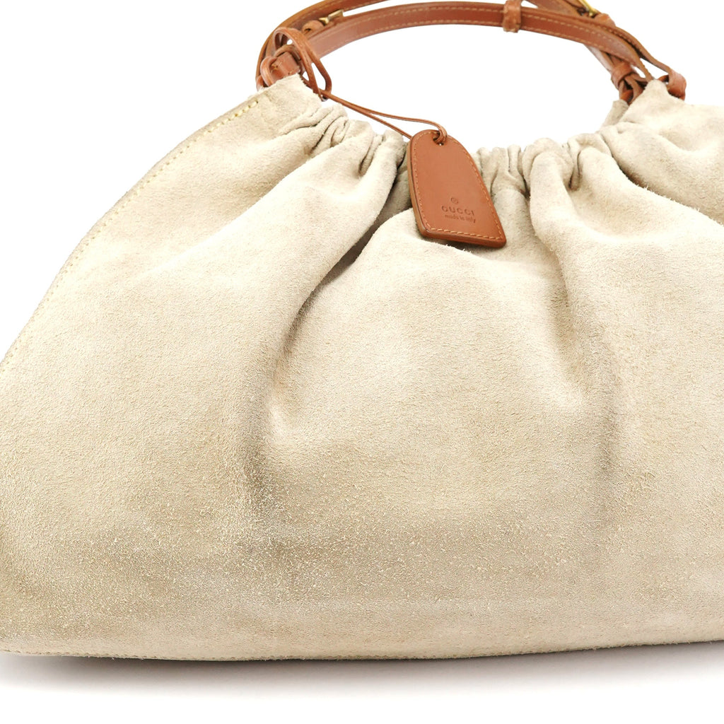 76554 Beige Suede Ruched Handbag