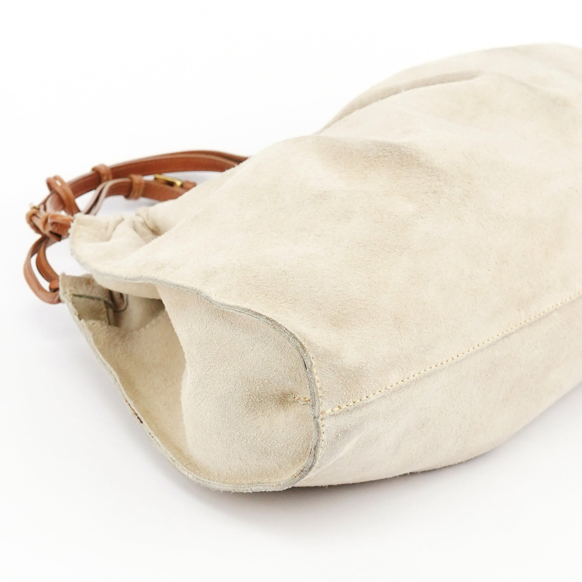 76554 Beige Suede Ruched Handbag