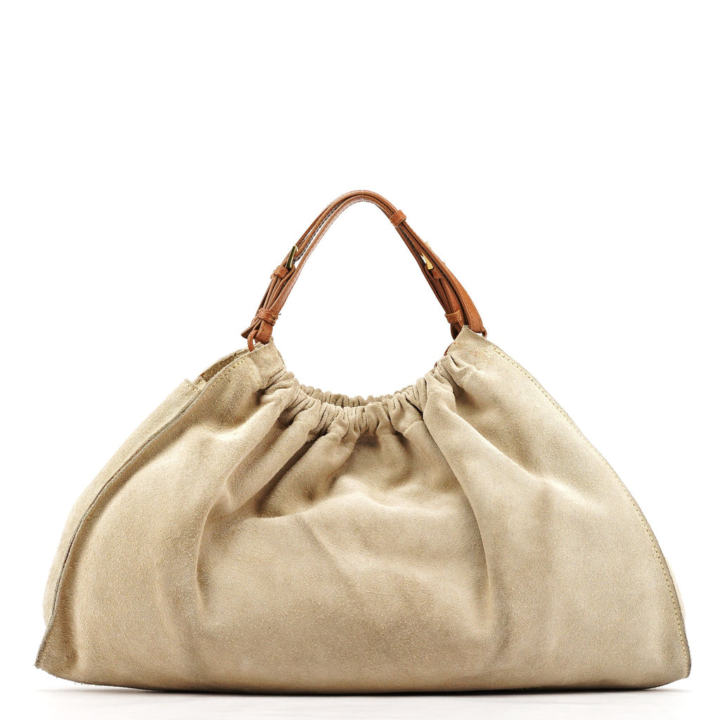 76554 Beige Suede Ruched Handbag