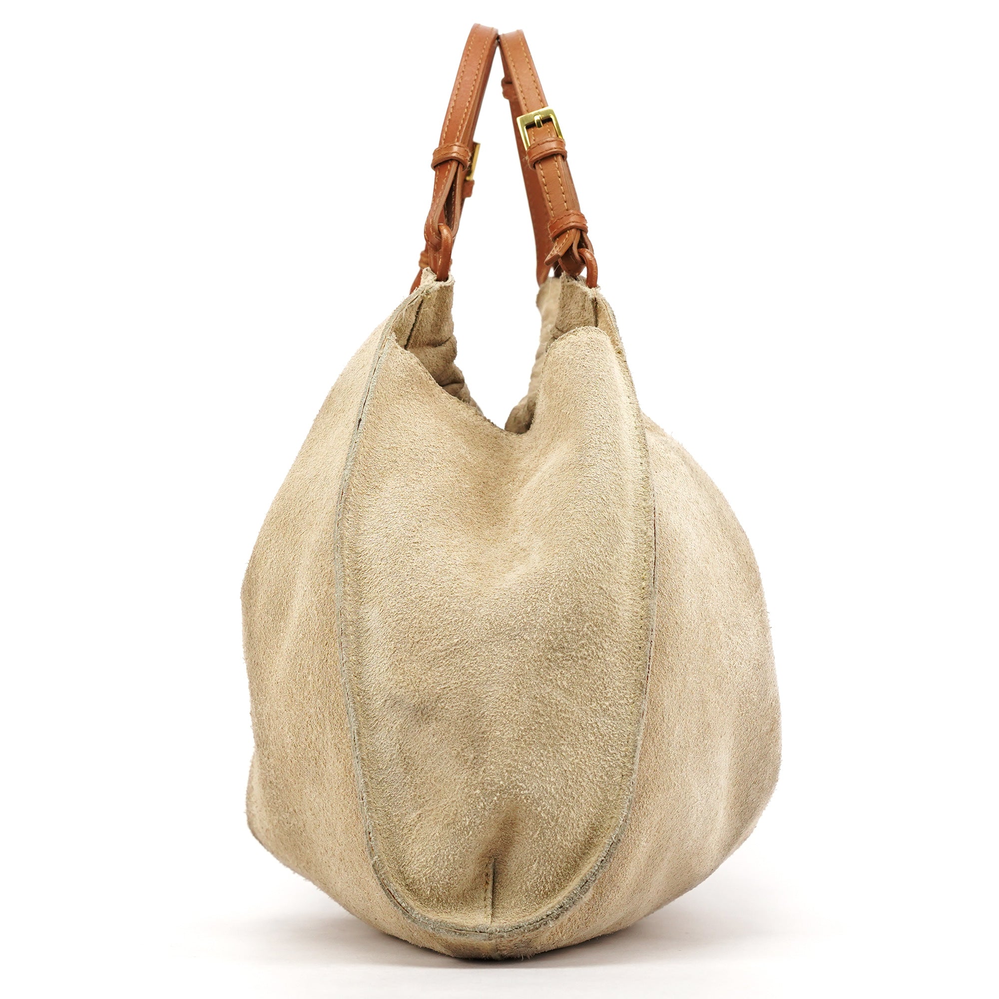 76554 Beige Suede Ruched Handbag