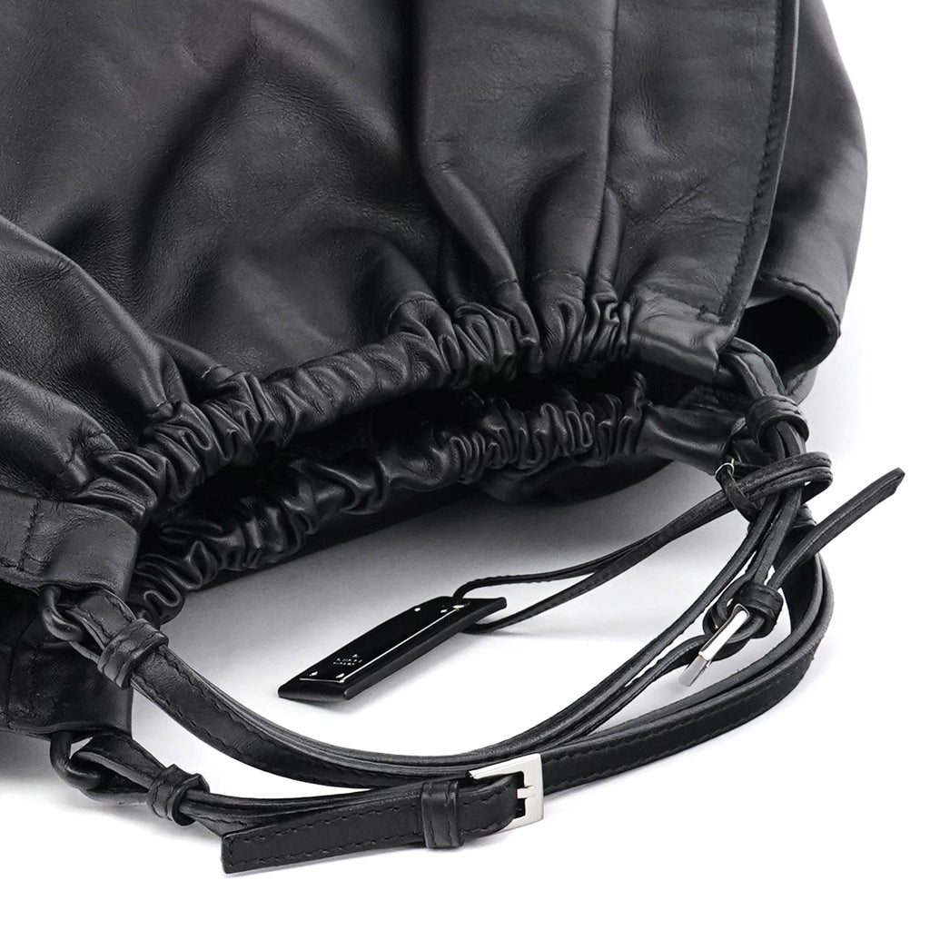 76554 Black Calfskin Ruched Bag