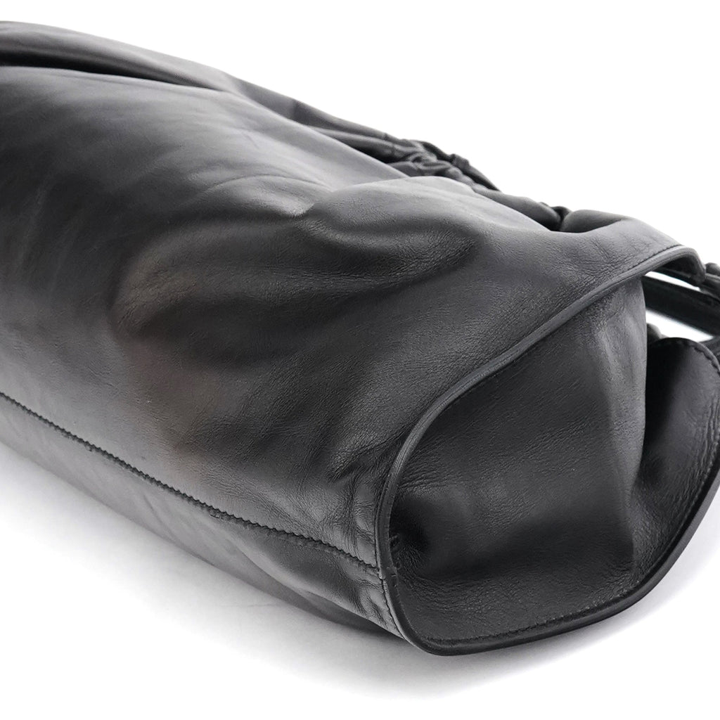 76554 Black Calfskin Ruched Bag
