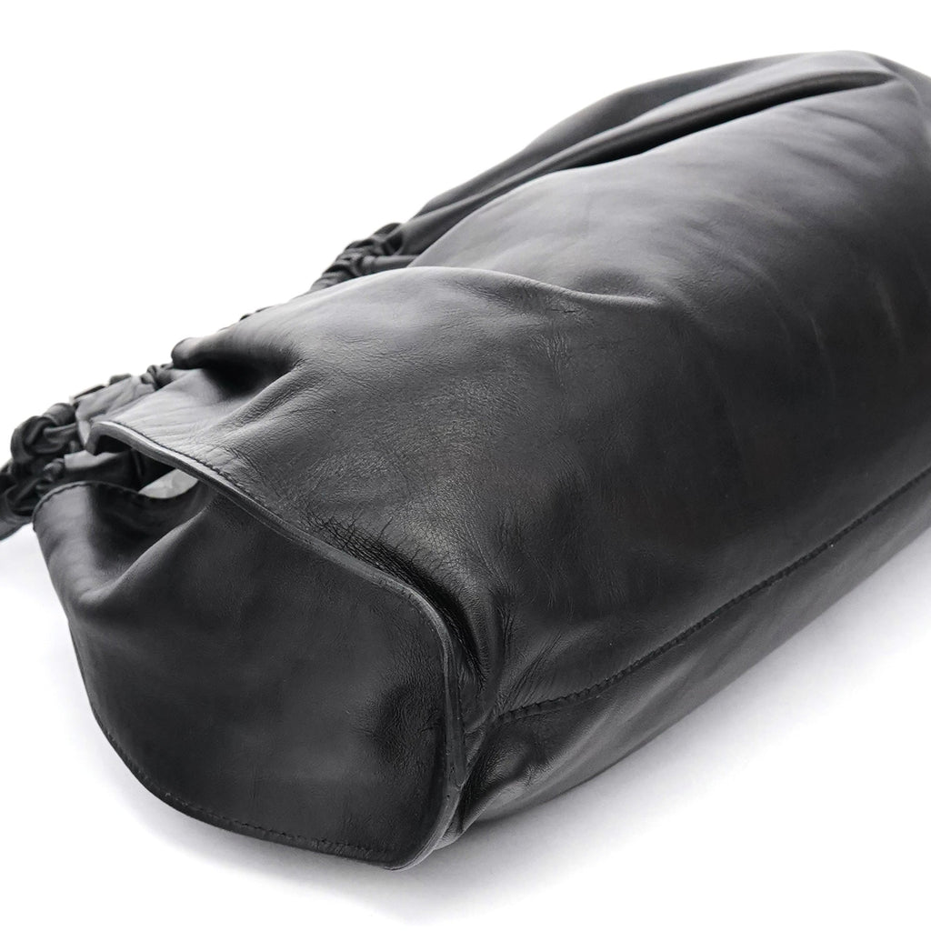 76554 Black Calfskin Ruched Bag