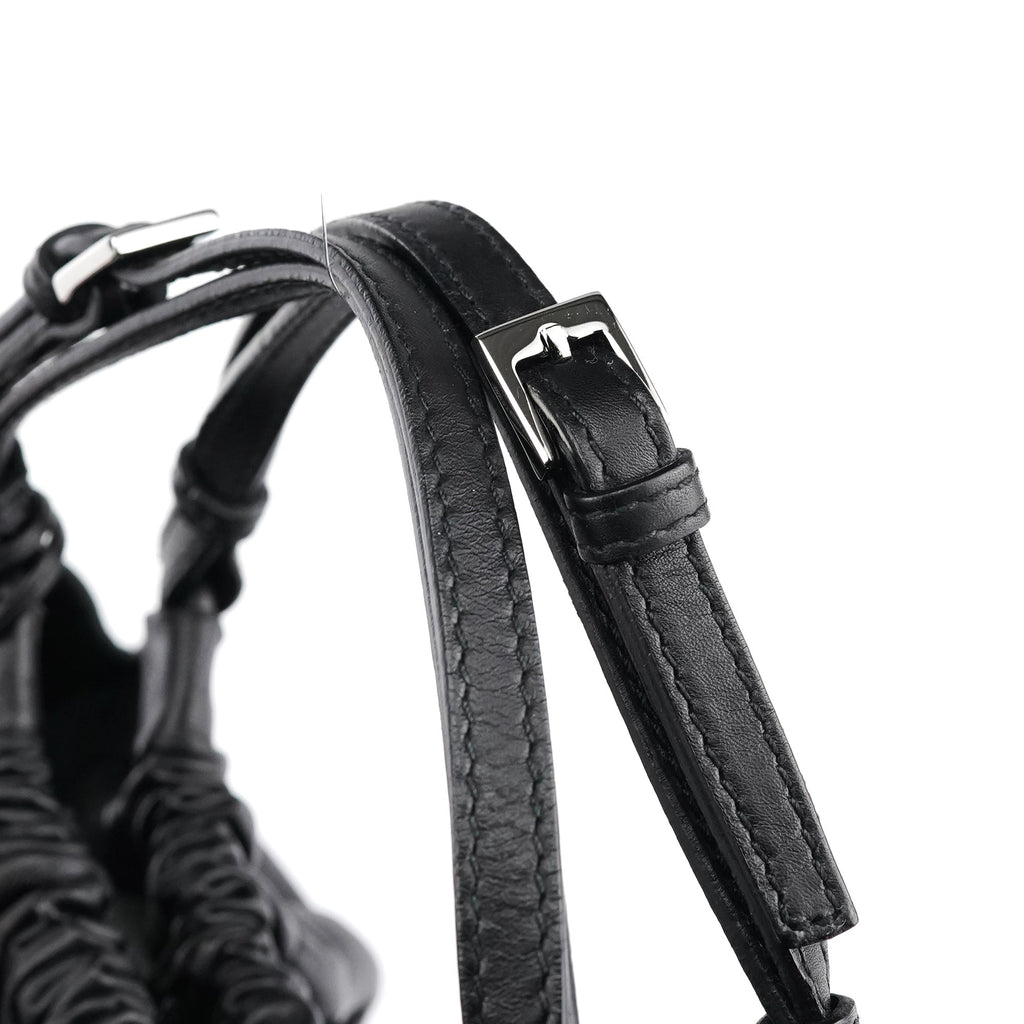 76554 Black Calfskin Ruched Bag