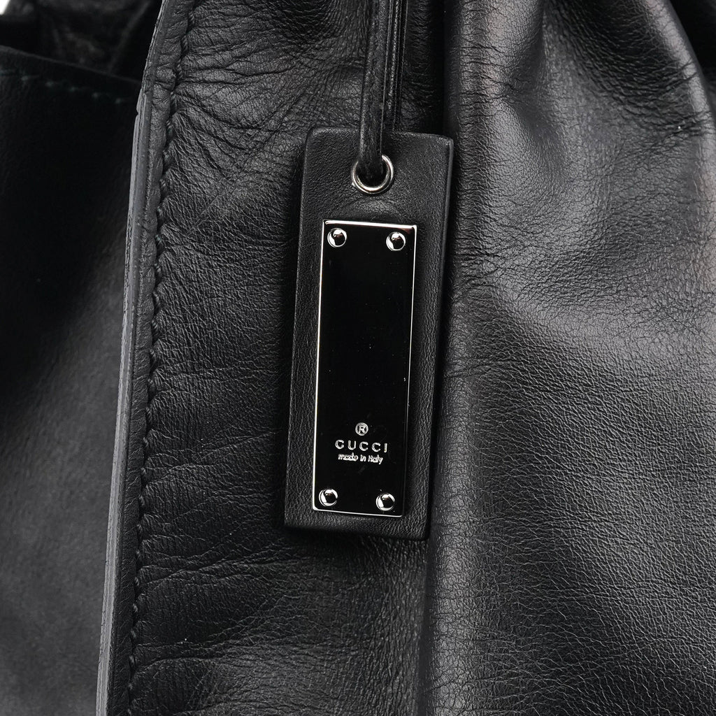 76554 Black Calfskin Ruched Bag