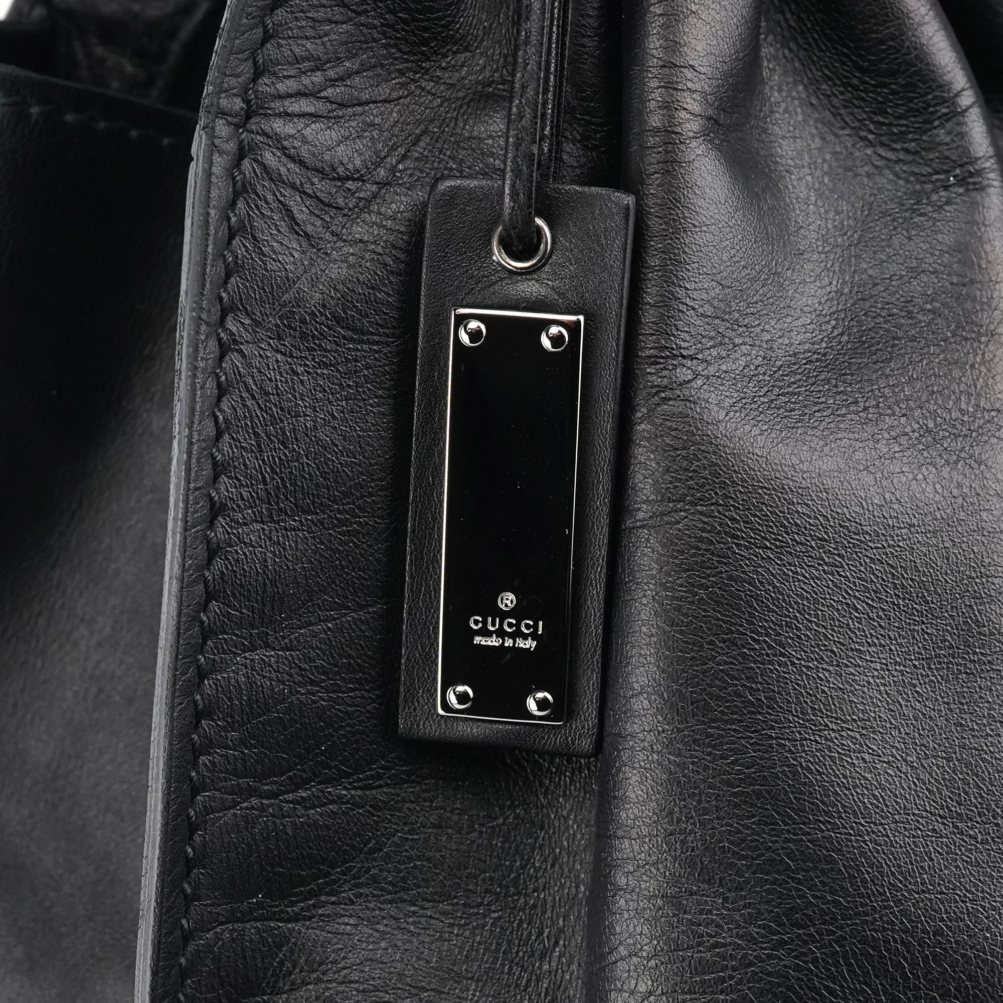 76554 Black Calfskin Ruched Bag
