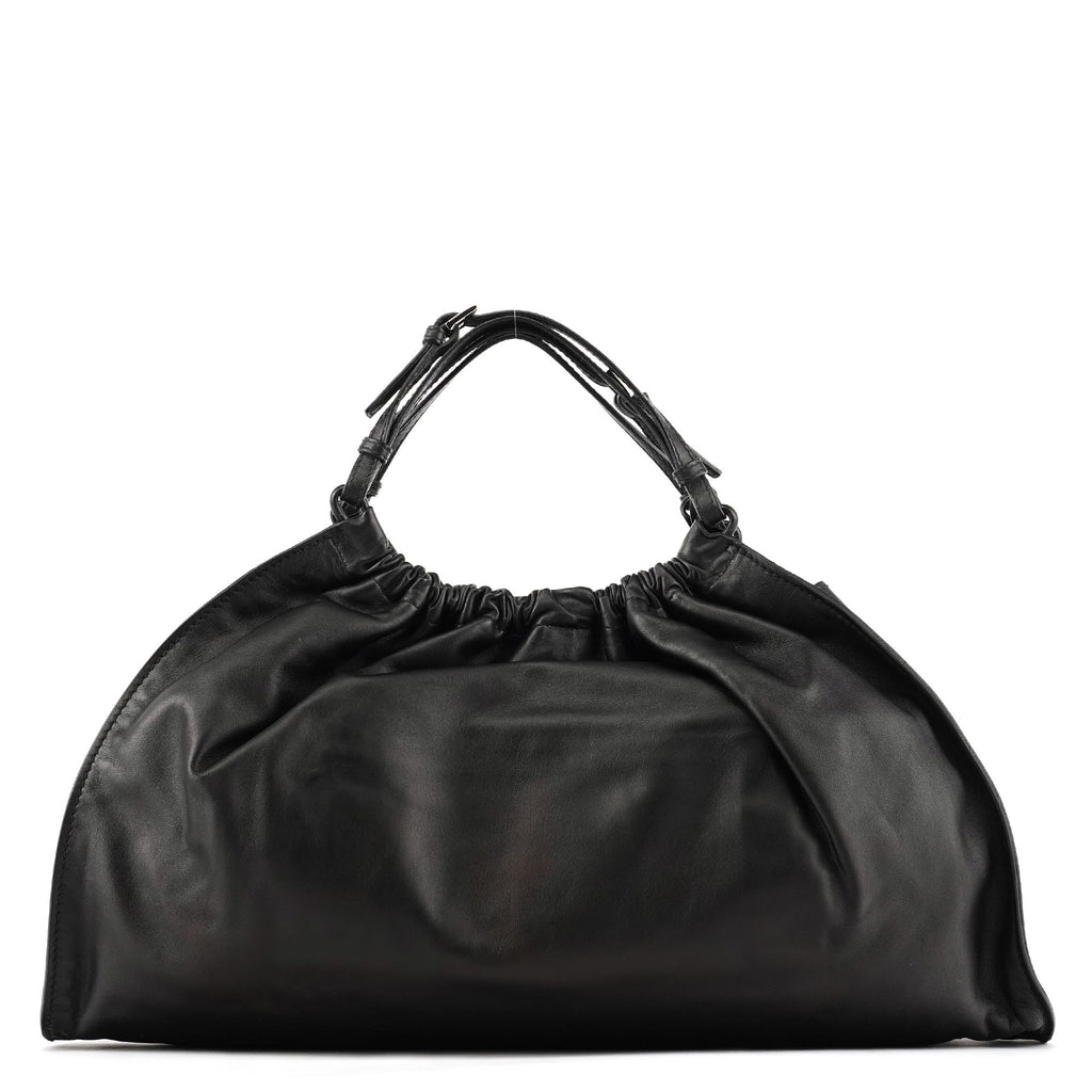 76554 Black Calfskin Ruched Bag