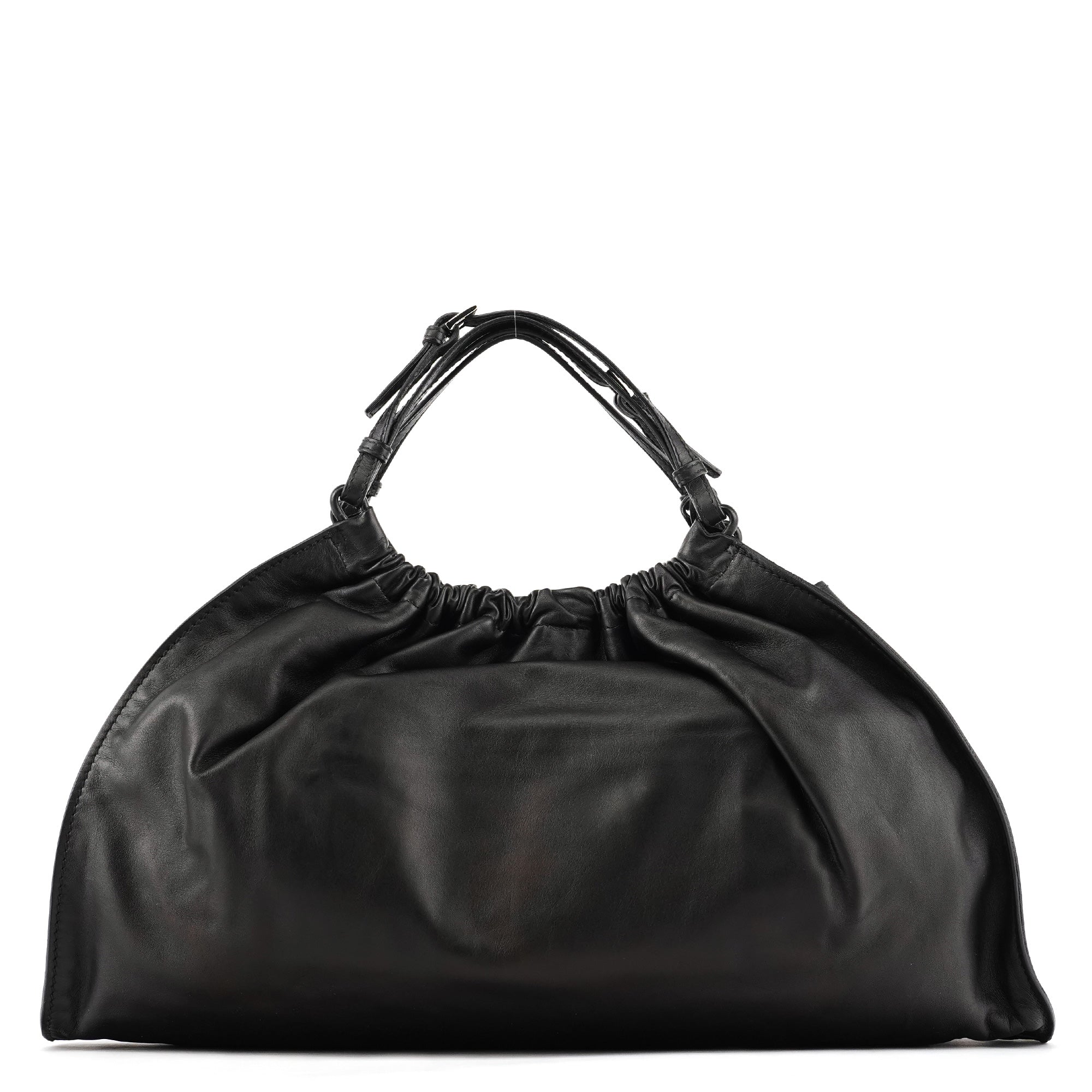 76554 Black Calfskin Ruched Bag