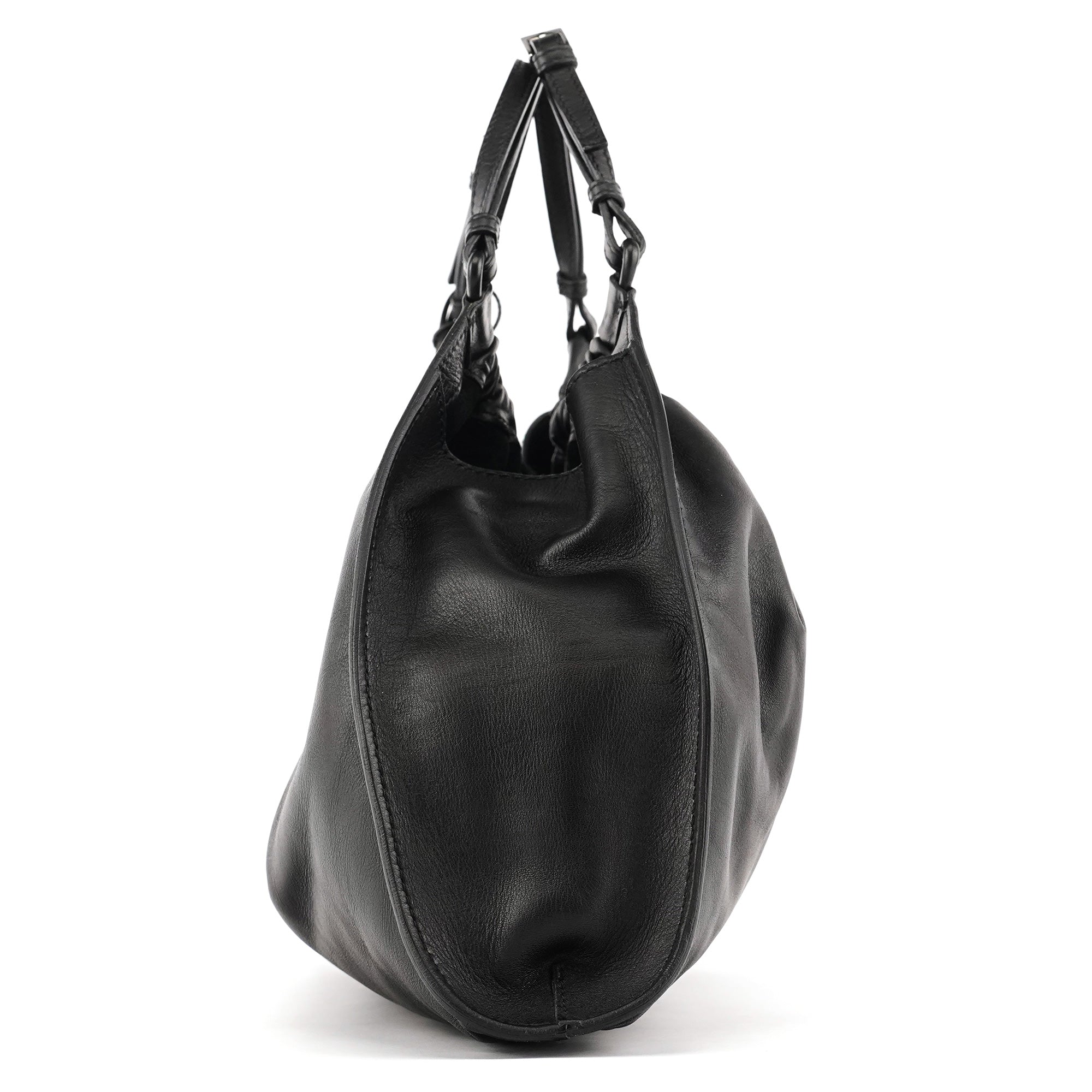 76554 Black Calfskin Ruched Bag