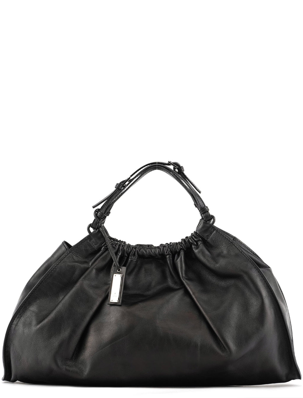 76554 Black Calfskin Ruched Bag