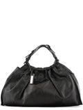 76554 Black Calfskin Ruched Bag