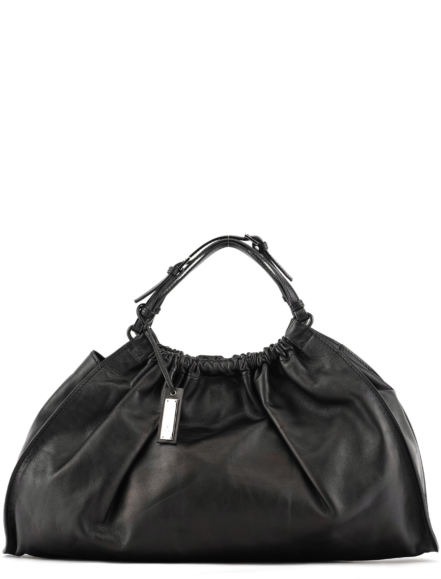 76554 Black Calfskin Ruched Bag