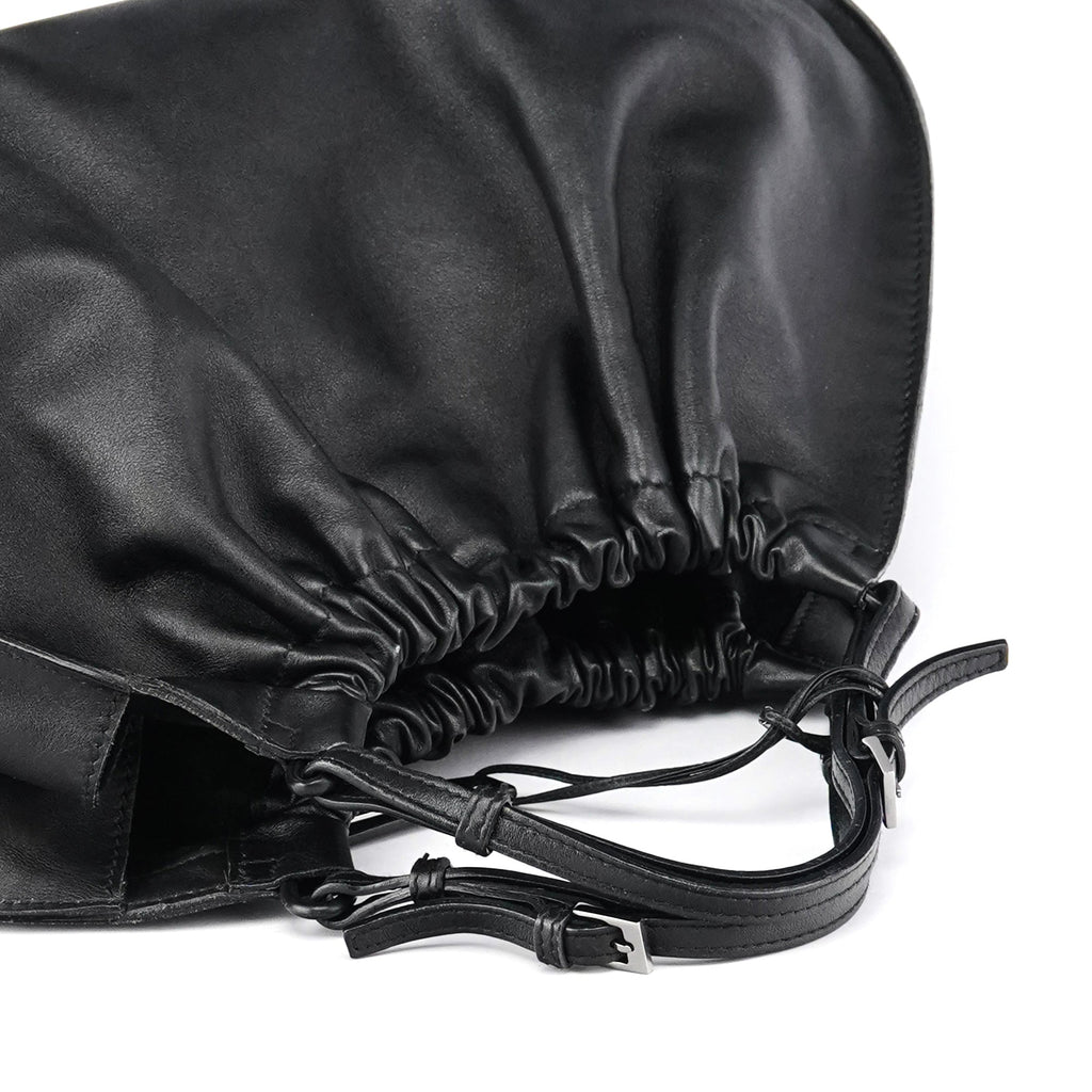 76554 Black Calfskin Ruched Handbag