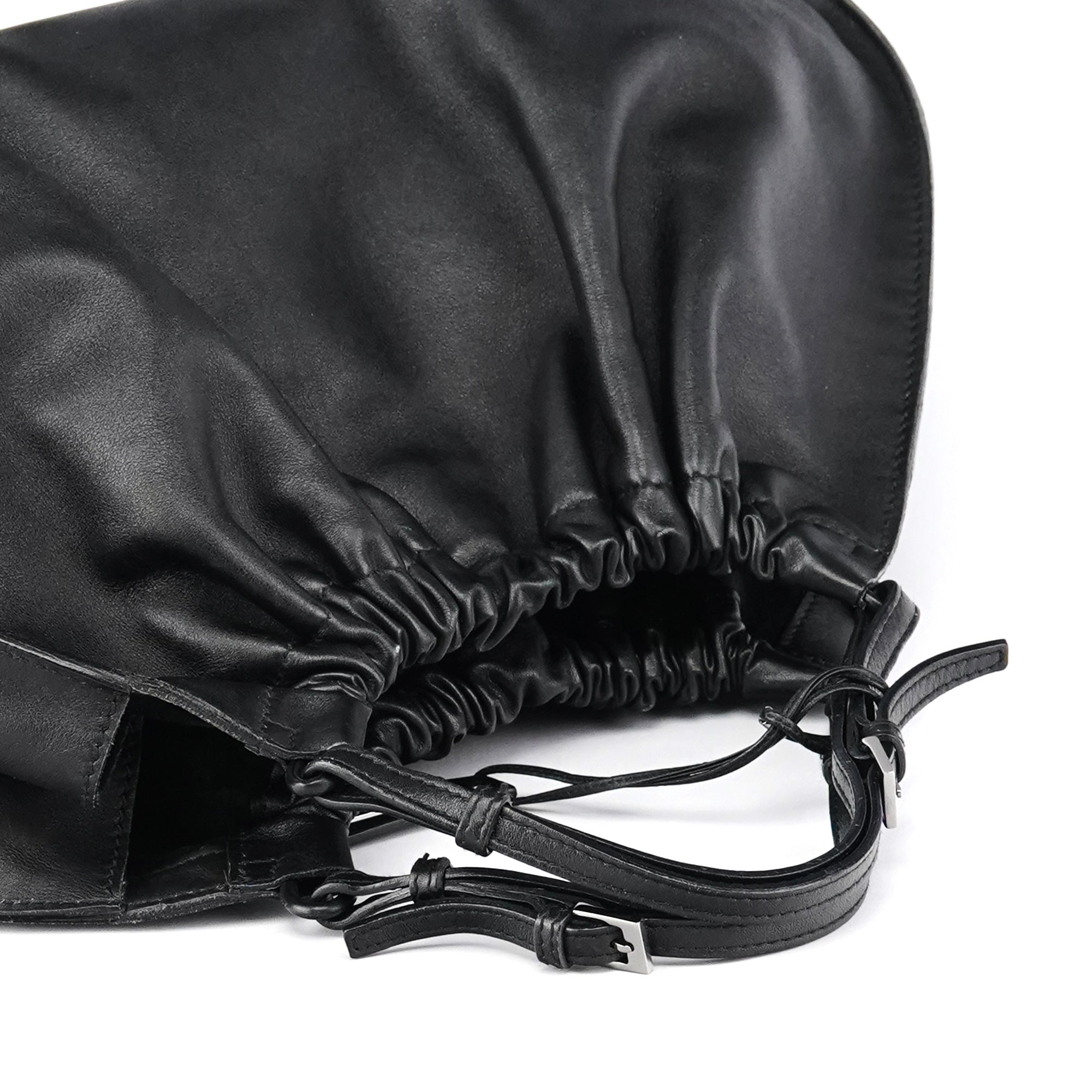 76554 Black Calfskin Ruched Handbag