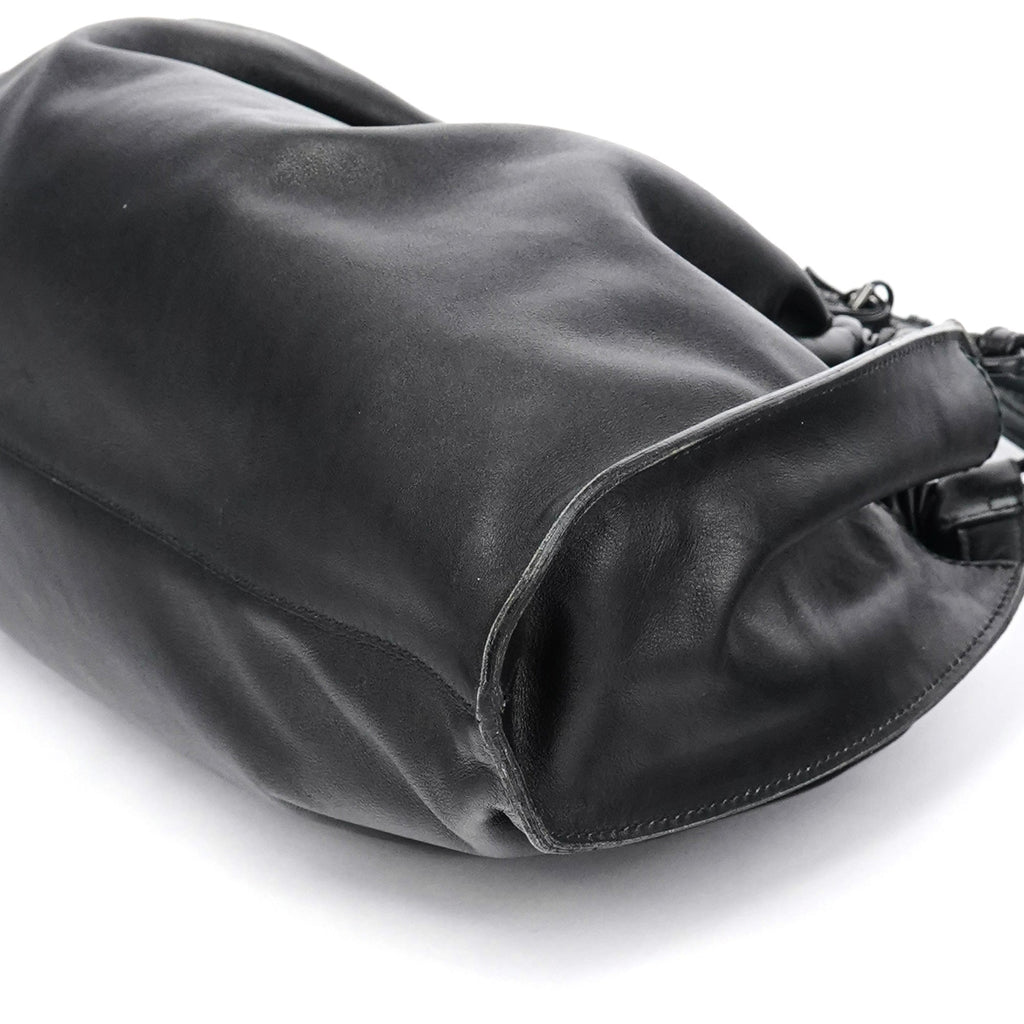 76554 Black Calfskin Ruched Handbag