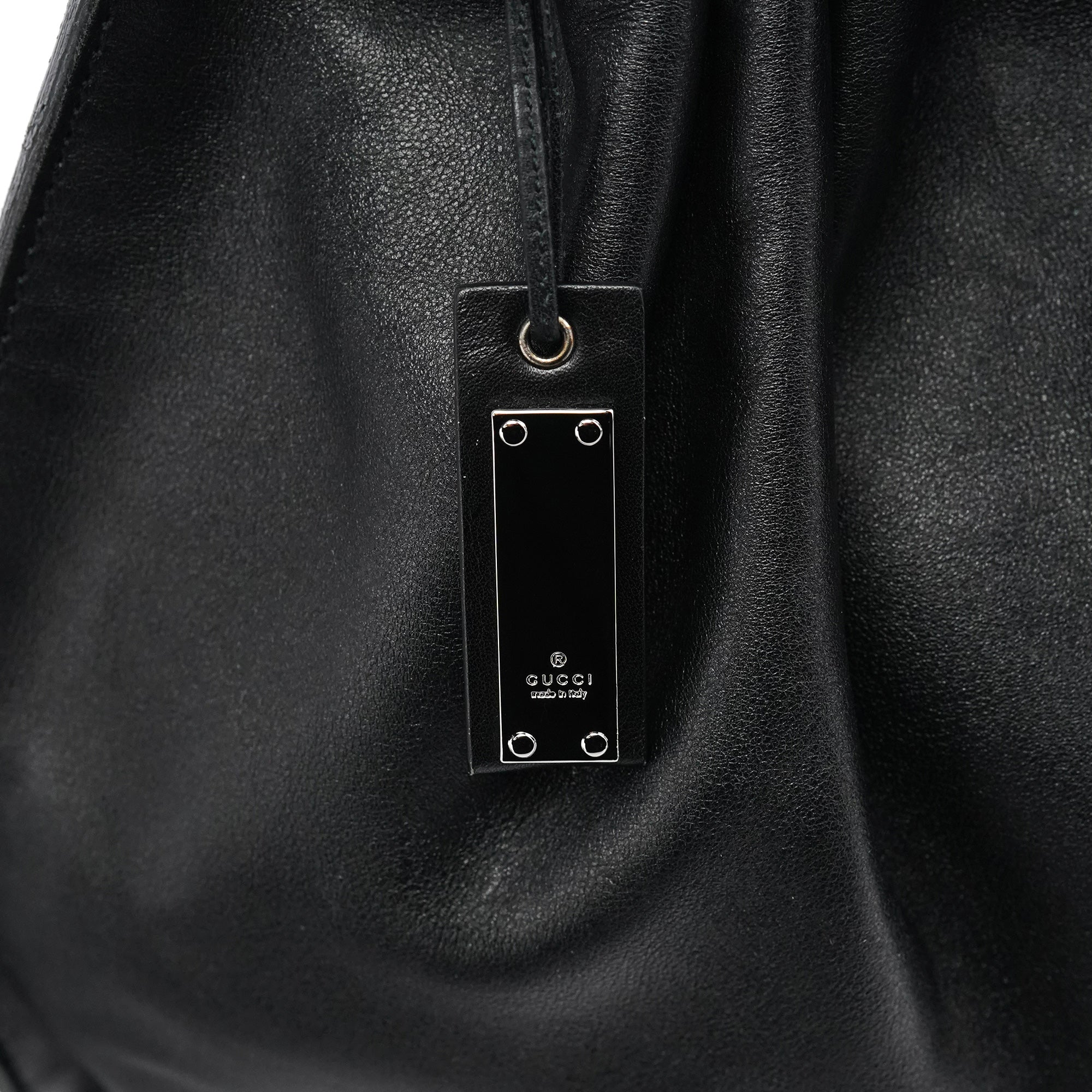 76554 Black Calfskin Ruched Handbag
