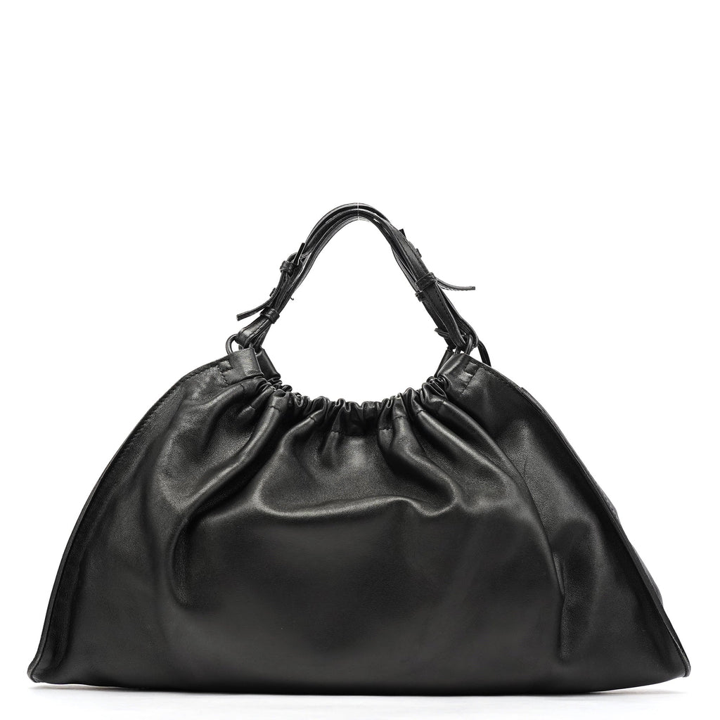 76554 Black Calfskin Ruched Handbag