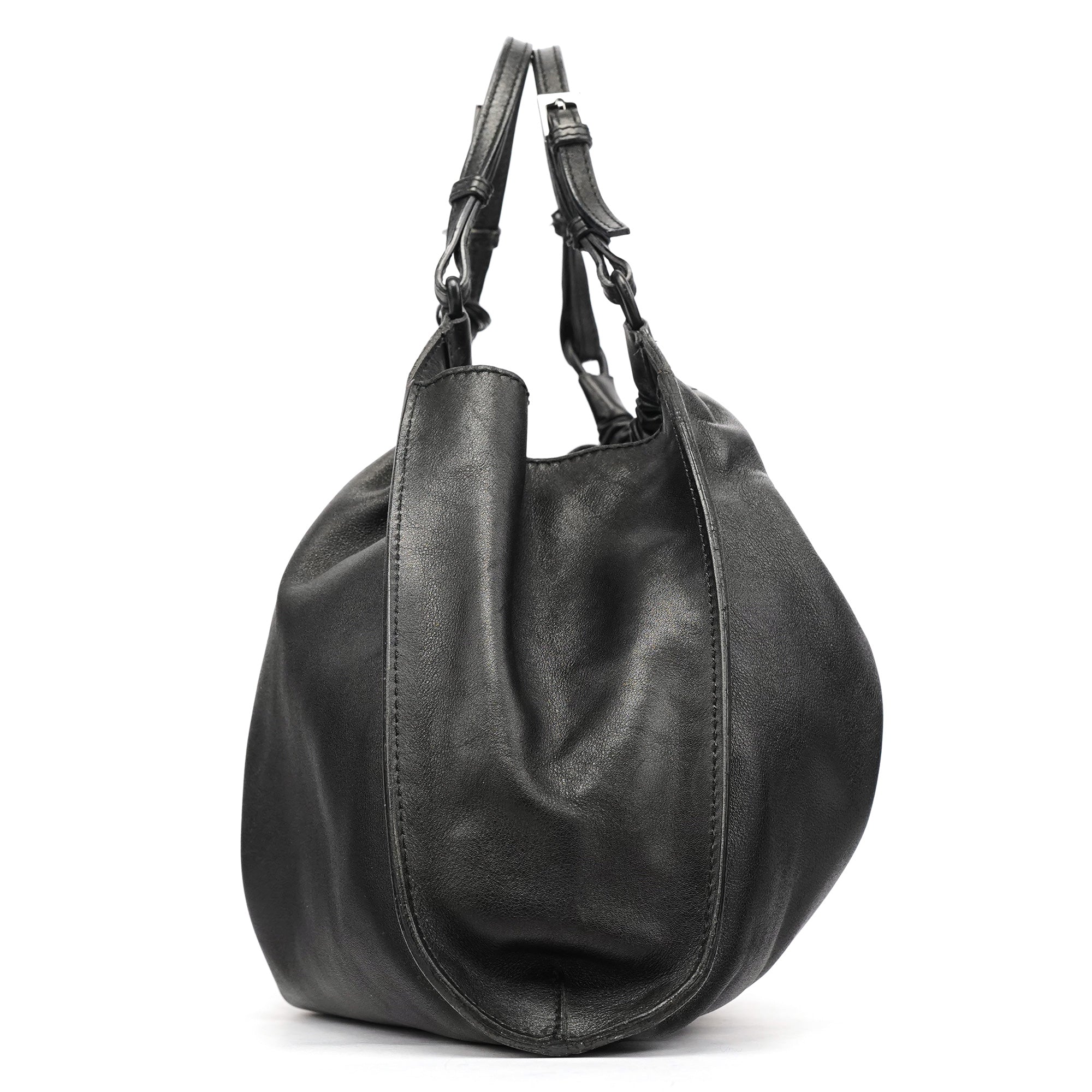 76554 Black Calfskin Ruched Handbag