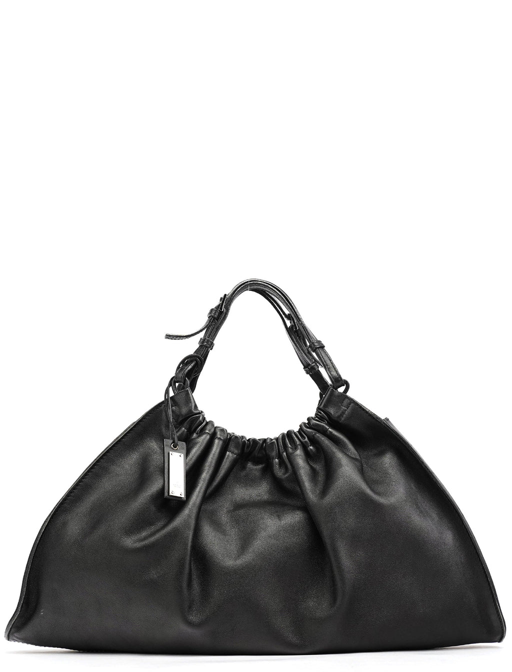 76554 Black Calfskin Ruched Handbag
