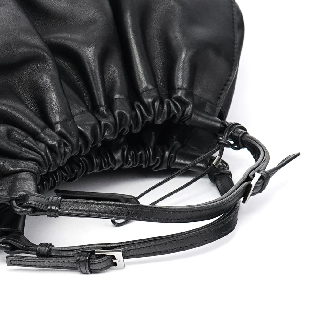 76554 Black Calfskin Ruched Handbag