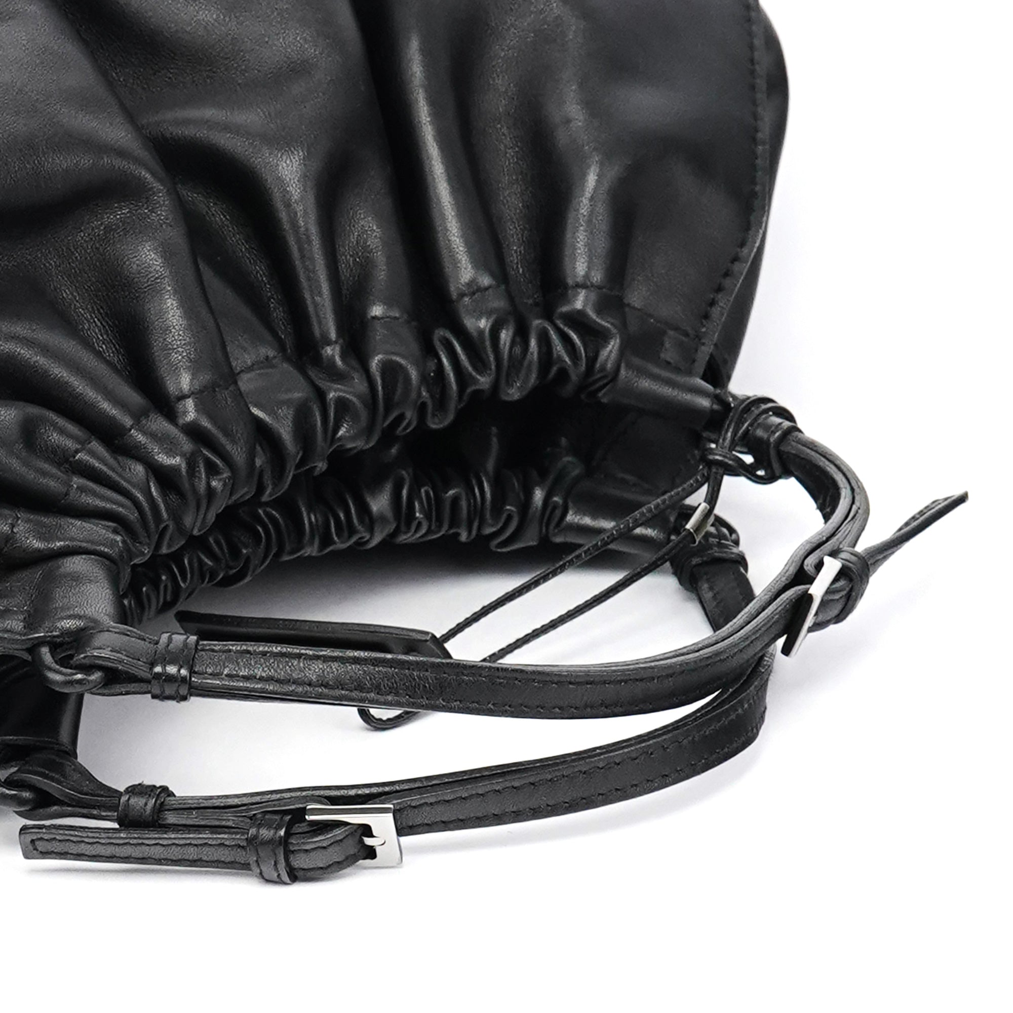 76554 Black Calfskin Ruched Handbag
