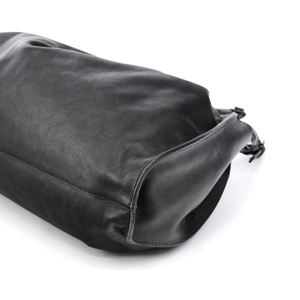 76554 Black Calfskin Ruched Handbag