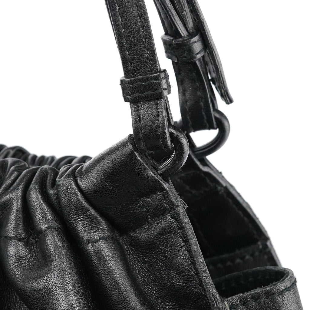 76554 Black Calfskin Ruched Handbag