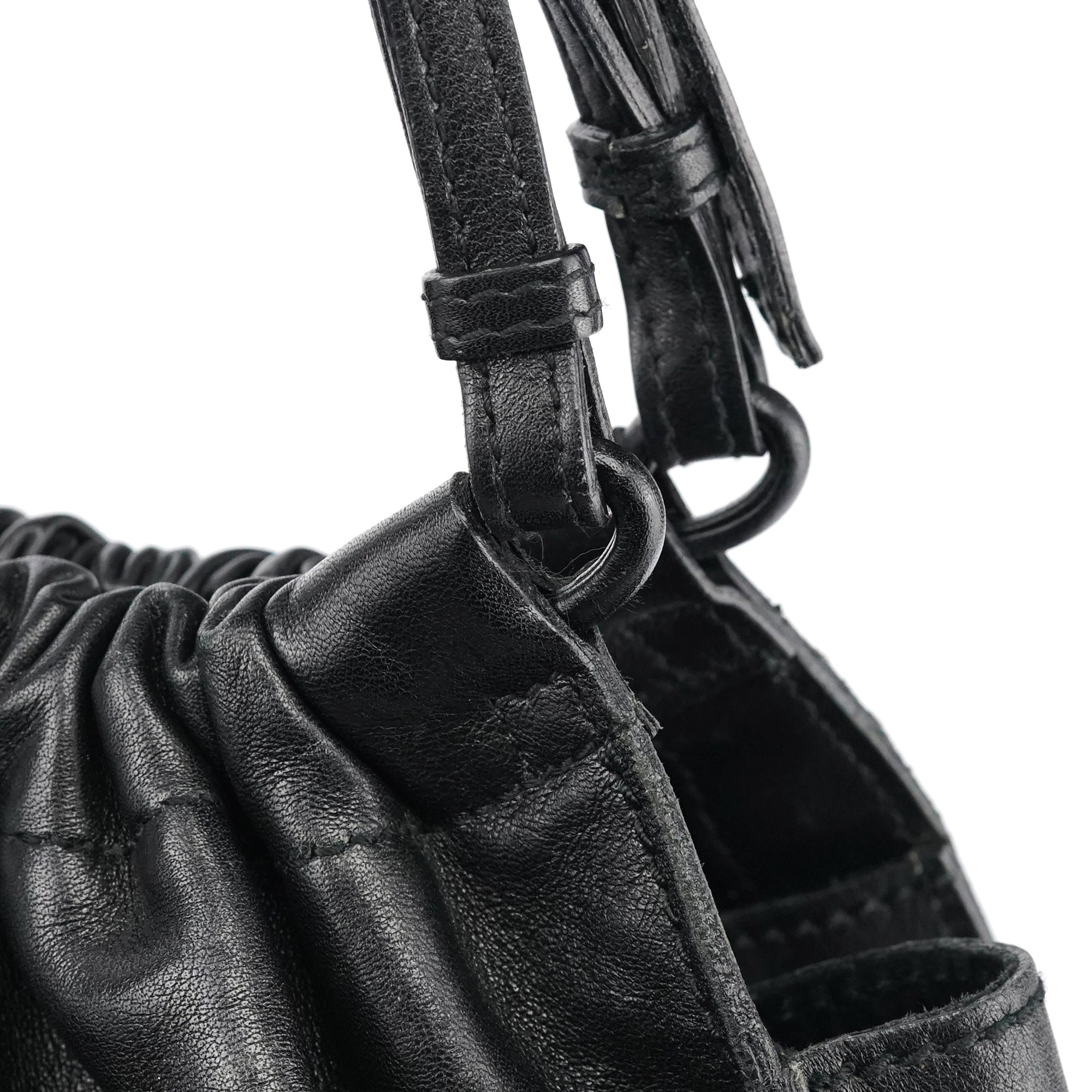 76554 Black Calfskin Ruched Handbag