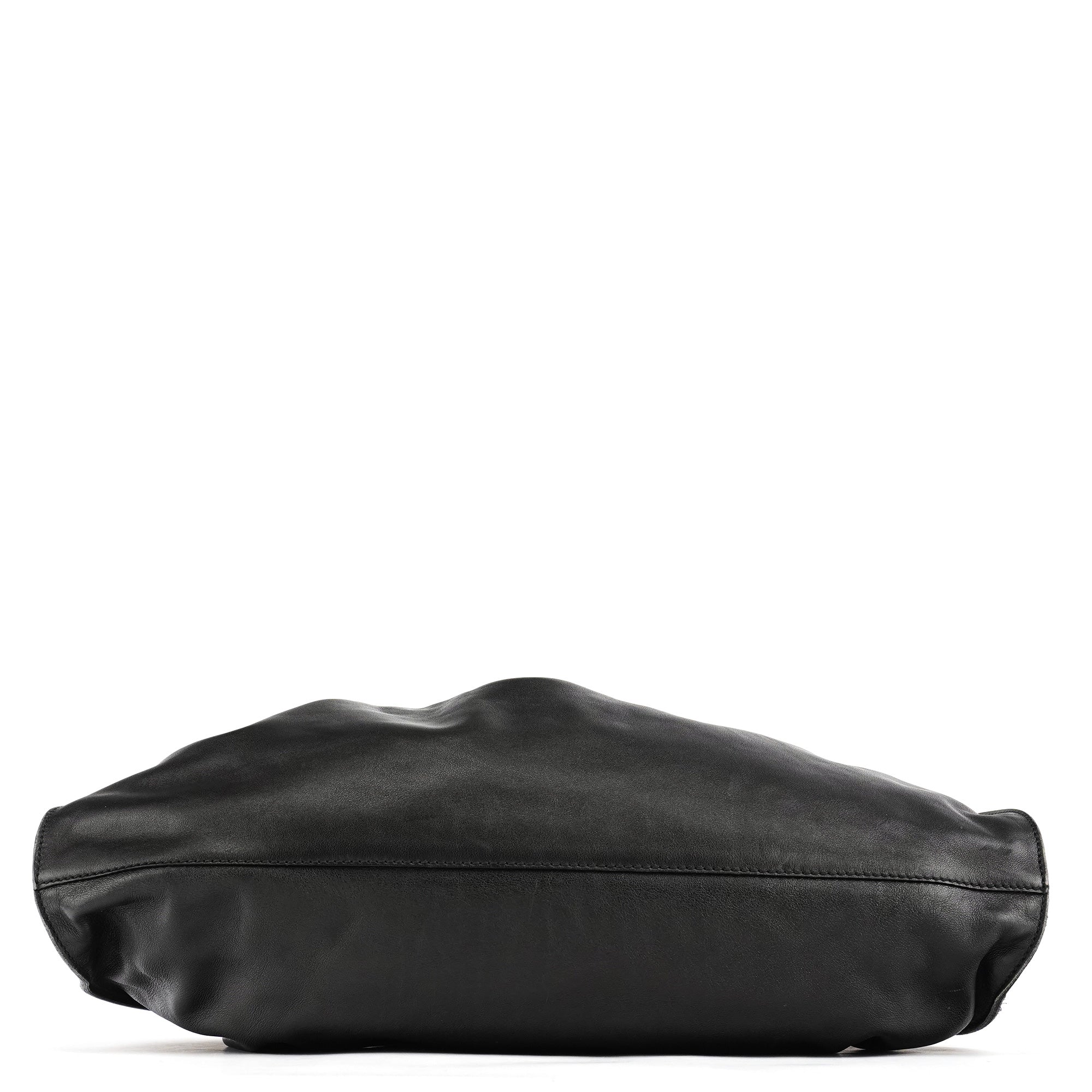 76554 Black Calfskin Ruched Handbag