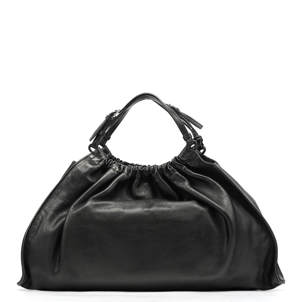 76554 Black Calfskin Ruched Handbag