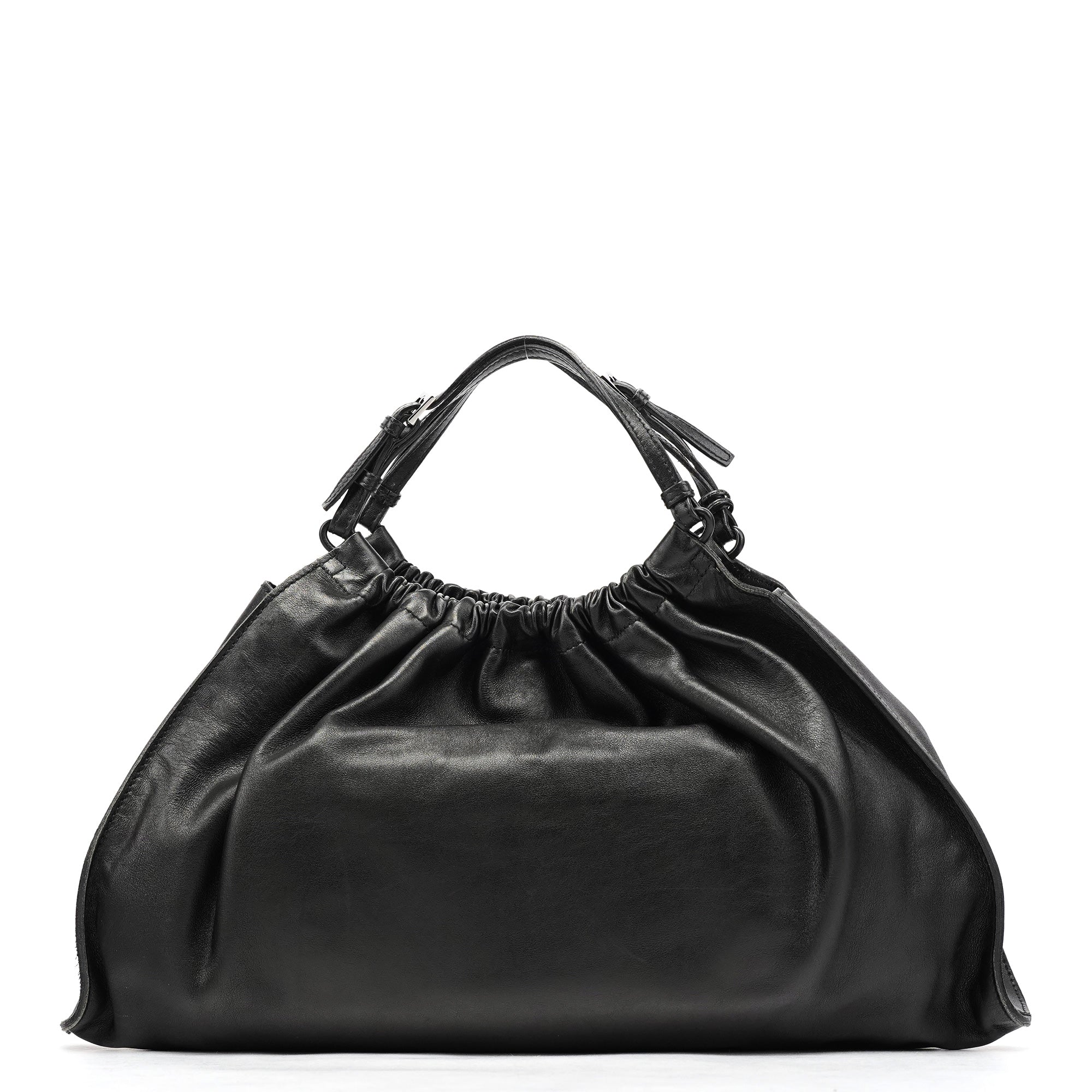 76554 Black Calfskin Ruched Handbag