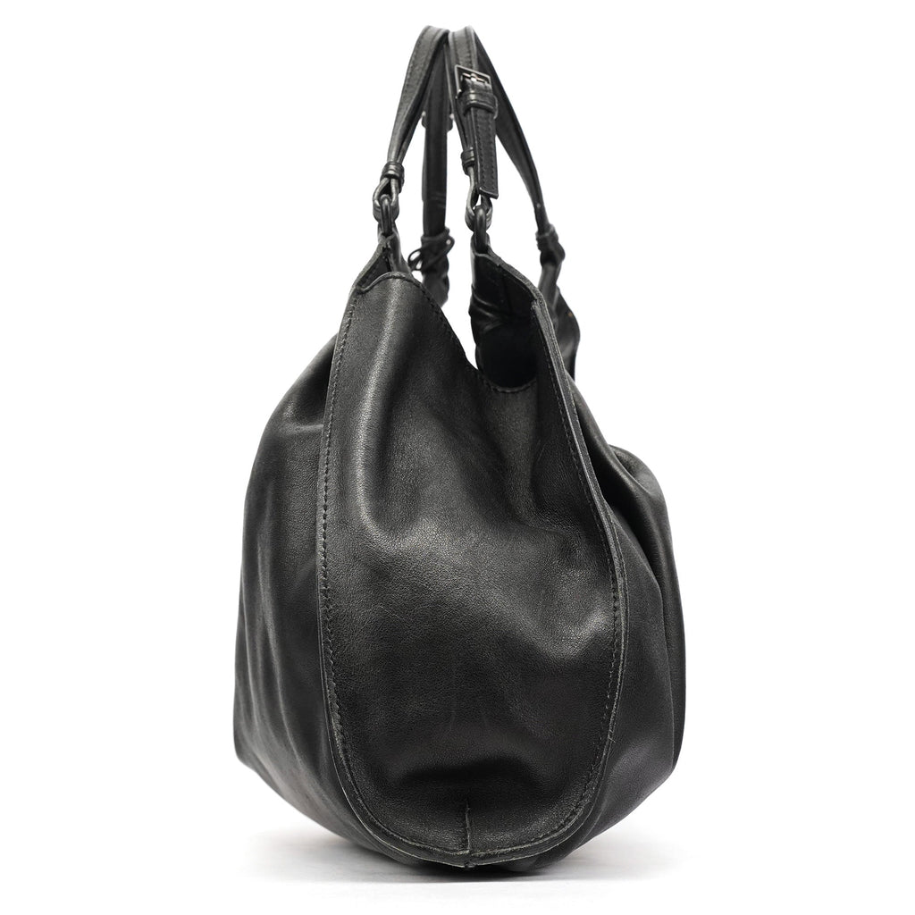 76554 Black Calfskin Ruched Handbag