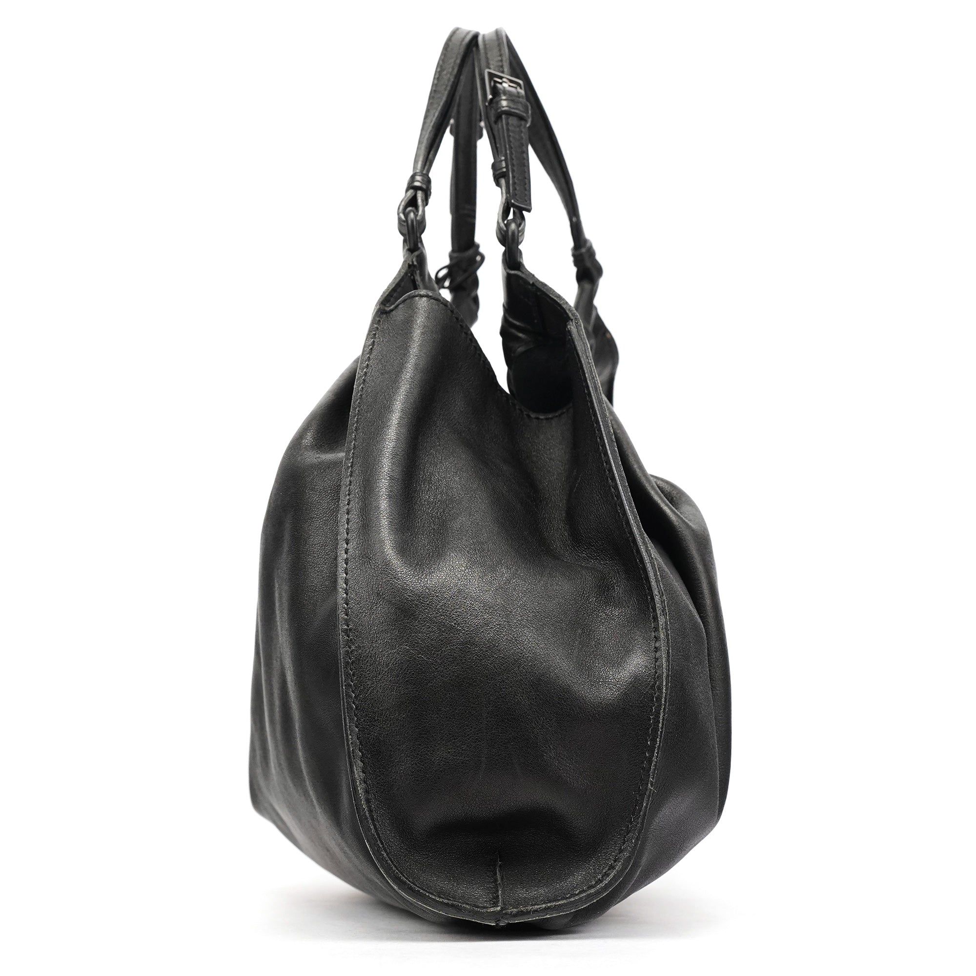 76554 Black Calfskin Ruched Handbag