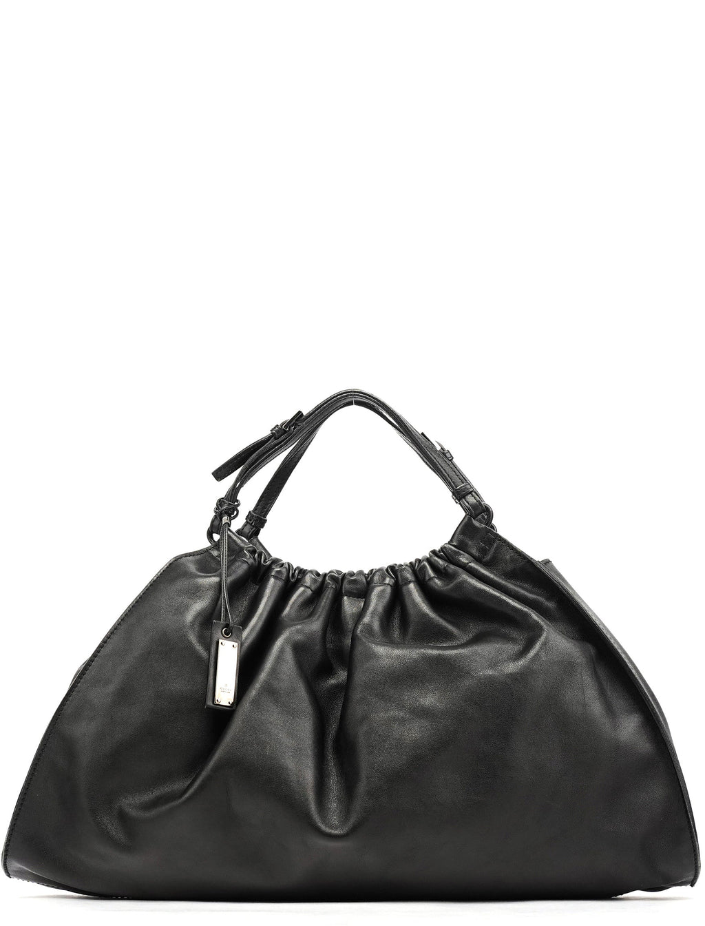 76554 Black Calfskin Ruched Handbag