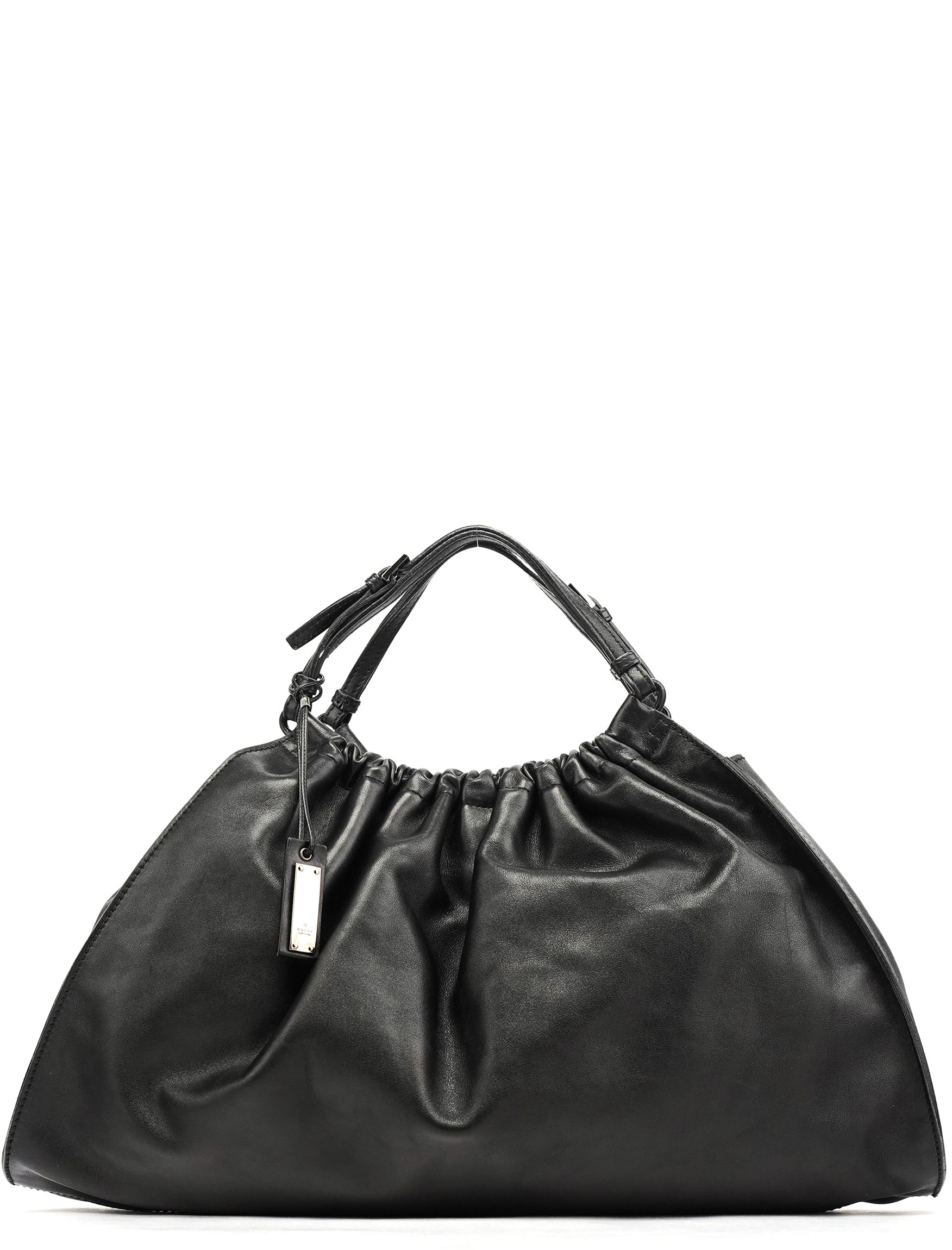 76554 Black Calfskin Ruched Handbag