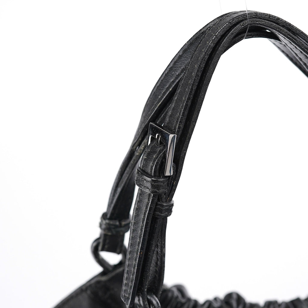 76554 Black Leather Ruched Bag