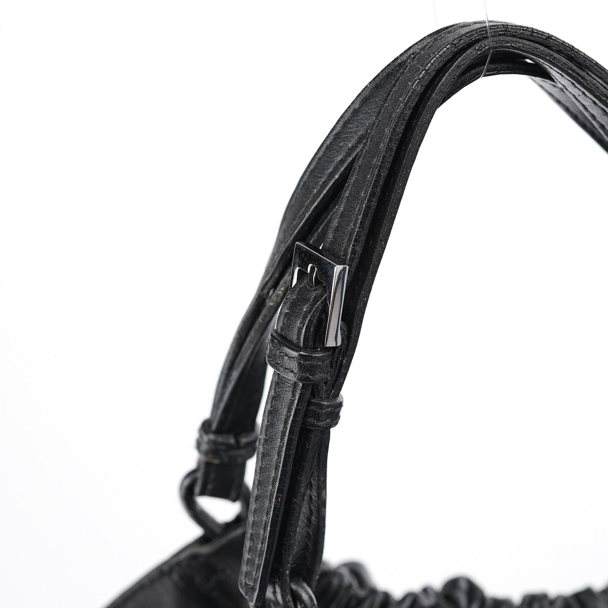 76554 Black Leather Ruched Bag