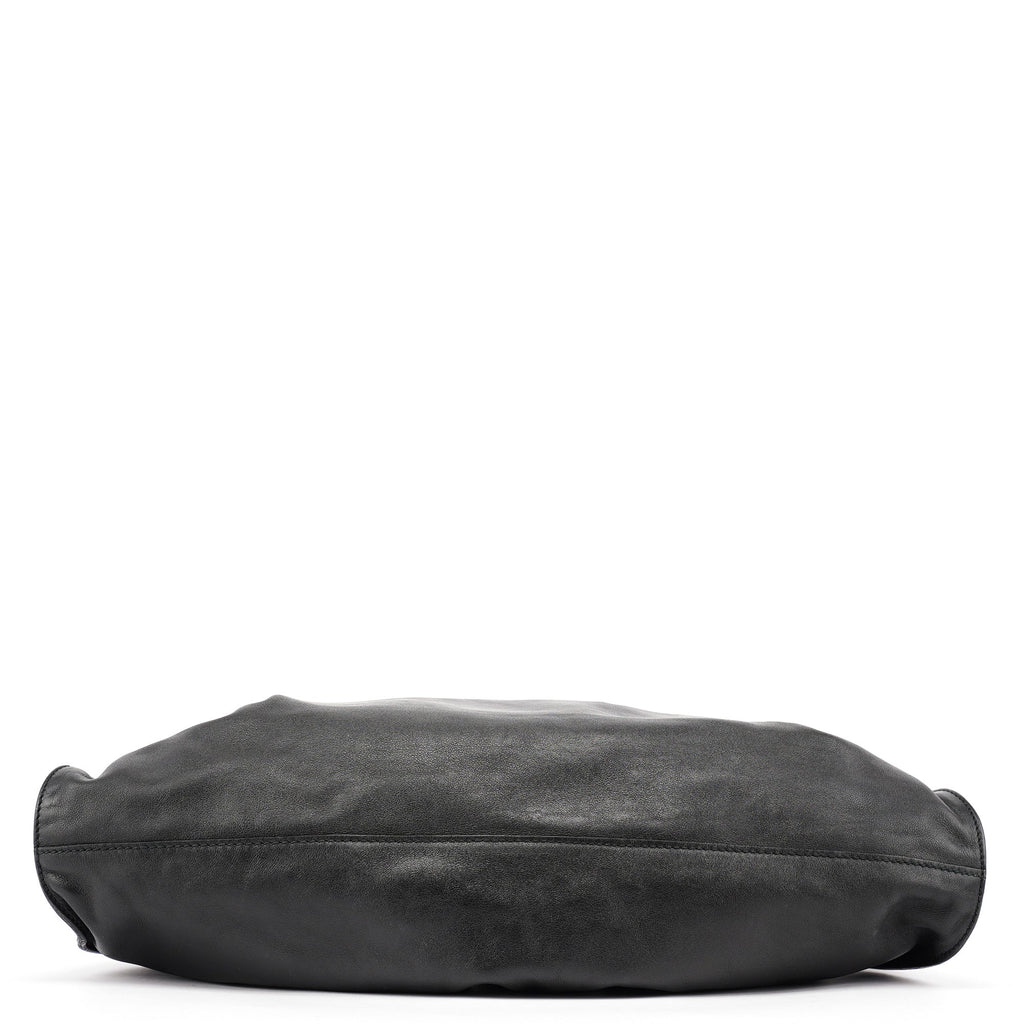 76554 Black Leather Ruched Bag
